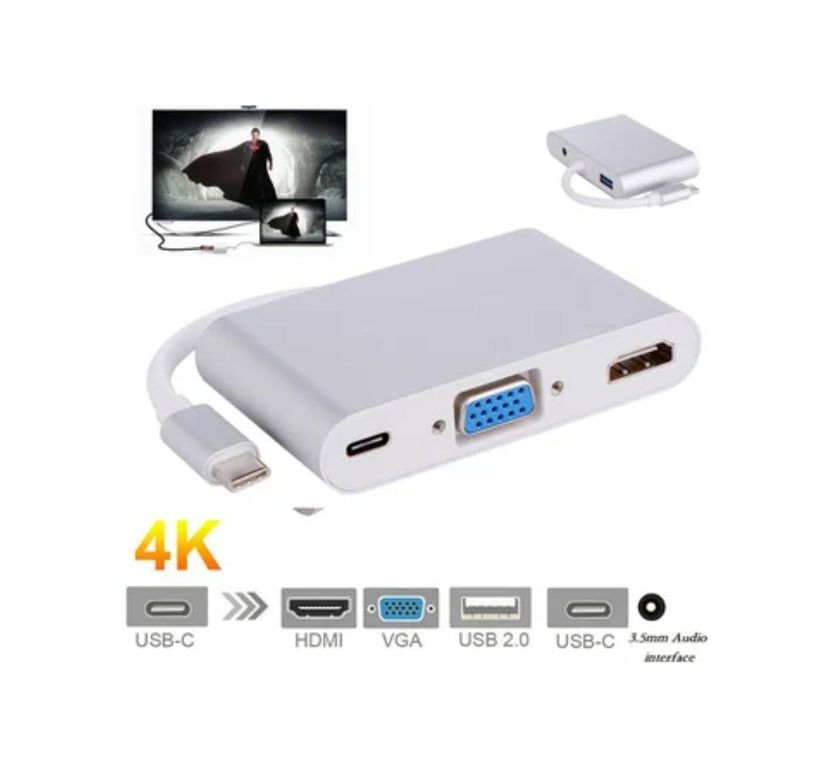 Adaptador convertidor Tipo C A Hmdi Usb 3.0 Vga Audio tipo C 5 En 1