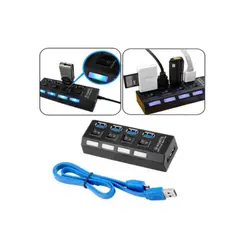 GENERICO - Hub 4 Puertos Independientes 3.0 Usb Botón Encendido Cada Puerto Negro