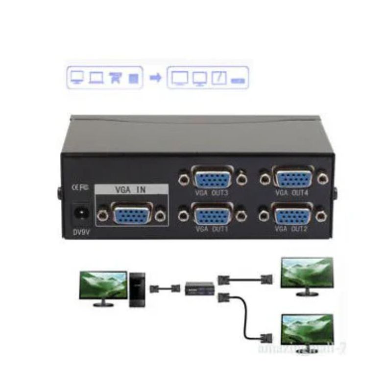 Splitter 1x4 Puertos Vga Convierte 1 Puerto Vga En 4 Hd
