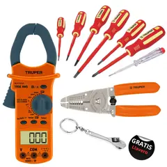 TRUPER - Kit pinza amperimétrica desarmadores dieléctricos 1000V y alicate