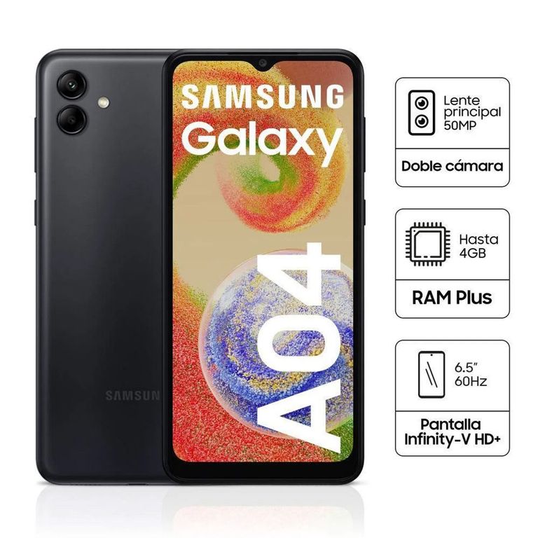 Celular Galaxy A04 6,5 4GB RAM 128GB Negro