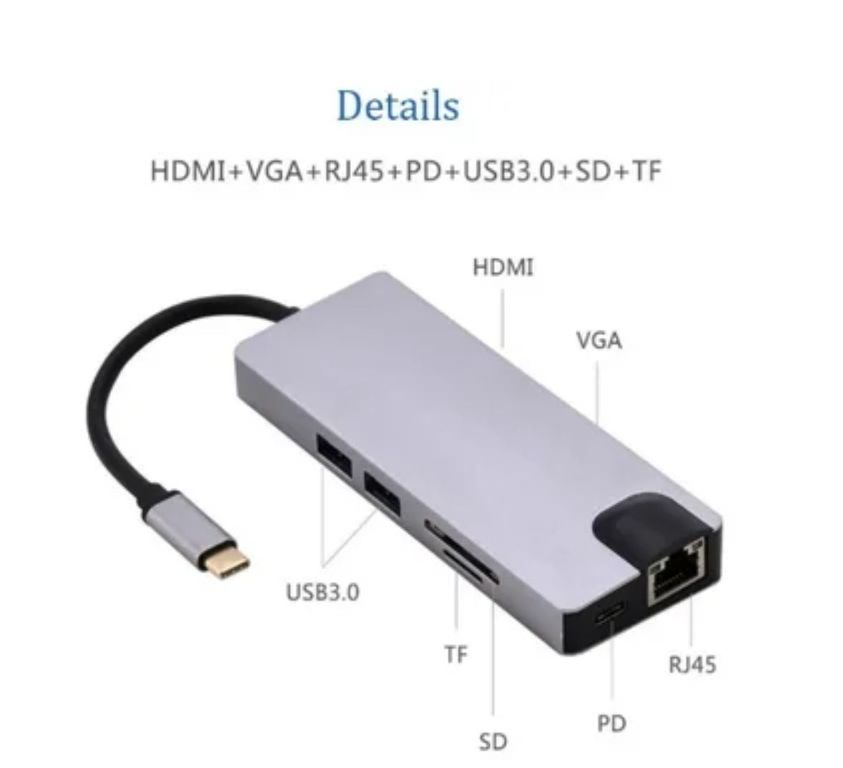 Adaptador Tipo C A Hmdi 4k Usb Tf Card Rj45 Multiport 8 En 1