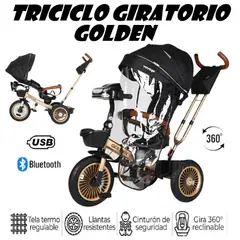 BABY G - Triciclo Musical Golden Voyage Bluetooth Asiento Giratorio 5 en 1