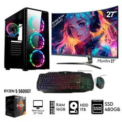 AMD - COMPUTADORA PC RYZEN 5 5600GT RAM 16GB DISCO 1TB +SSD 480GB MONITOR 27 FULL HD