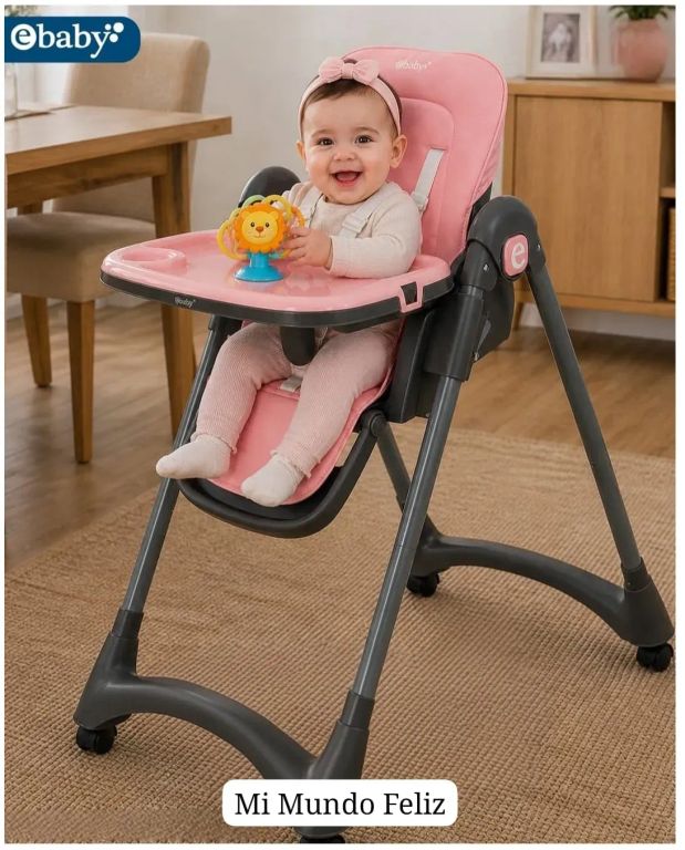 Silla de Comer para Bebe Plegable con Niveles de Altura Rosa