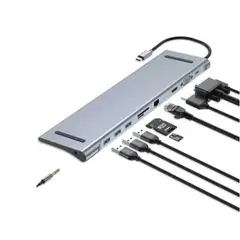 GENERICO - Adaptador Tipo C 10 En 1 Multiport Hub Estacion Lan Hdmi 4k Vga rj45