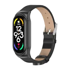 GENERICO - Correa de Cuero Para Xiaomi Mi Band 4 Negro-Black