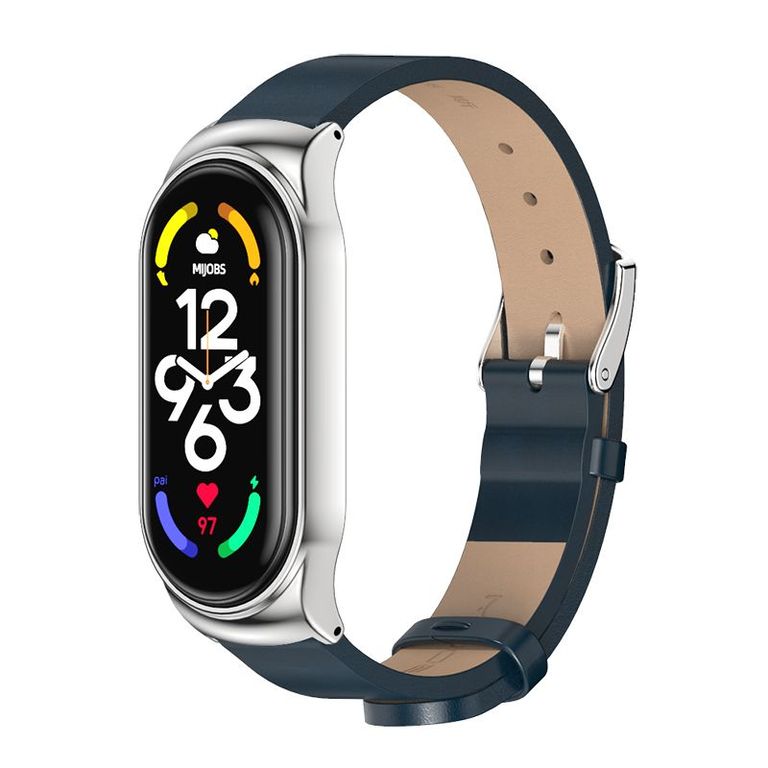 Correa de Cuero Para Xiaomi Mi Band 5 Azul-SIL