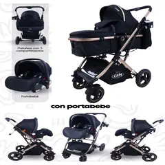 BABY HAPPY - Coche Boston Moises PortaBebe con Cubrepies Negro