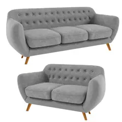 FABIANI HOME - Juego de Sala Vintage 3-2 Cuerpos Plomo