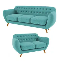 FABIANI HOME - Juego de Sala Vintage 3-2 Cuerpos Turquesa