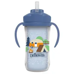 DR BROWNS - Vaso con cañita 10 oz/300ml con asas - Azul