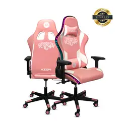 XION - Silla Gamer Modelo Enigma 180º Rosada con Posapies y Luces rgb