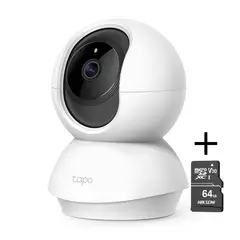 TP LINK - Cámara de Seguridad Giratoria para Casa Wi-Fi 1080p TAPO C200 + MICROSD 64 GB