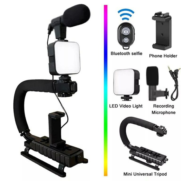 Soporte Estabilizador AY 49U Celular Cámara con Led Micrófono Control