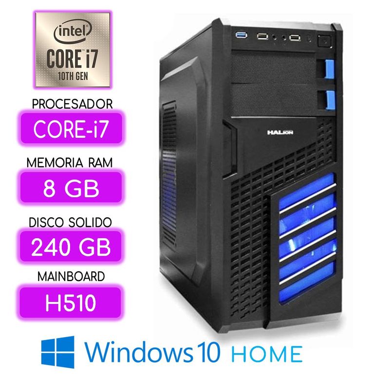 CPU CORE i7-10700 RAM 8GB SSD 240GB Windows 10 350w computadora PC