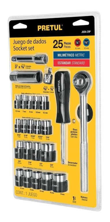 Juego de 25 dados 1/4" y 3/8"