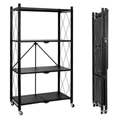BUYPAL - Estante Metal 4 Niveles 125x71x25cm Ruedas Giratorias Plegable