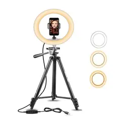 GENERICO - Aro luz Led Anillo 26 Cm Fotografía Video + Trípode Camara 1.02 MT