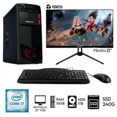 INTEL - Computadora PC Core i7 3.2ghz RAM 16GB Disco1TB+SSD 240GB Monitor 27 PLANO