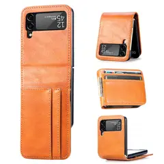 GENERICO - Funda de Cuero PU Con Tarjetero para Samsung Galaxy Z FLIP 4 - Marrón