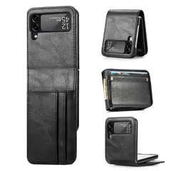GENERICO - Funda de Cuero PU Con Tarjetero para Samsung Galaxy Z FLIP 4 - Negro