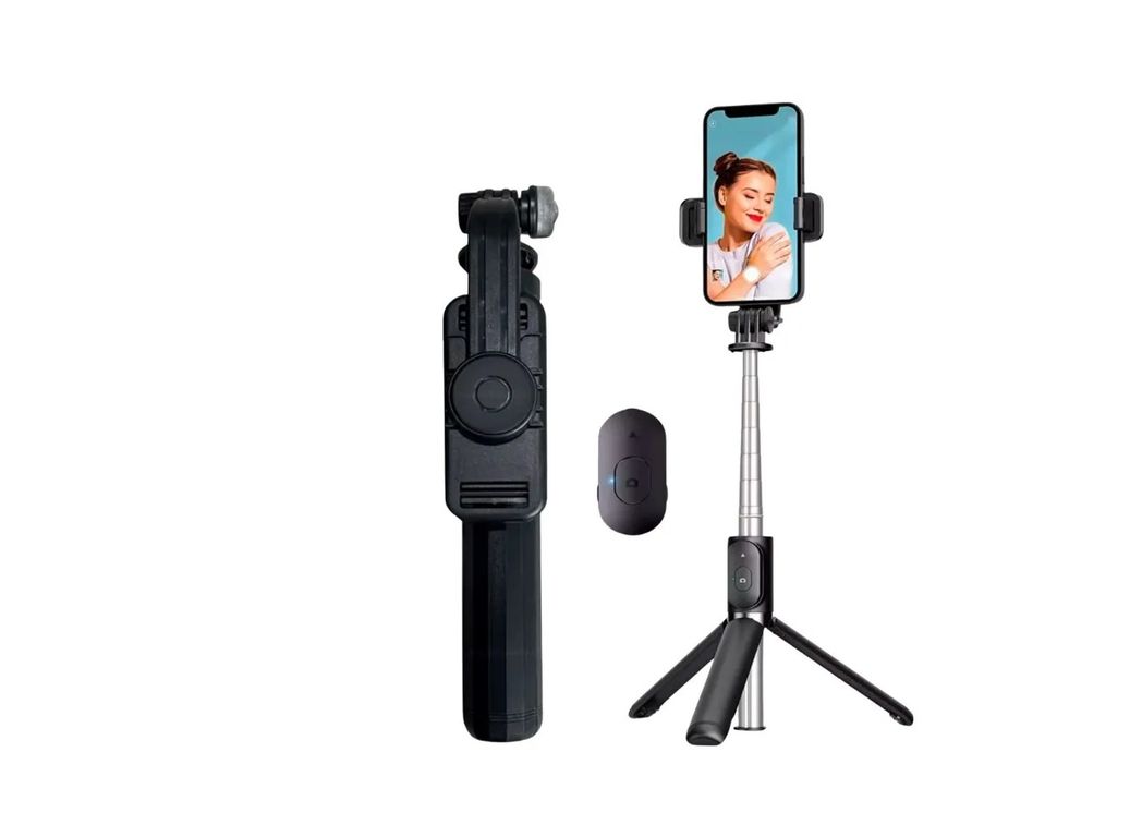Tripode Palo Selfie Stick Con Mando Bluetooth Negro