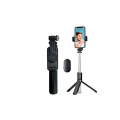 GENERICO - Tripode Palo Selfie Stick Con Mando Bluetooth Negro