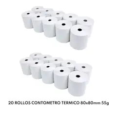 JPSYSTEMS - Caja de 20 rollos 80x80mm contómetro papel térmico blanco 80x80 55g