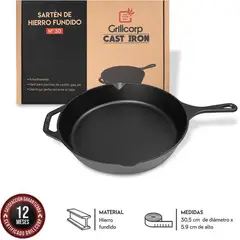 GRILLCORP - Sárten de hierro fundido n°30 cm