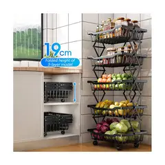 GRETAIL - Estante Organizador Verdulero Frutero Plegable 5 Pisos Ruedas Negro