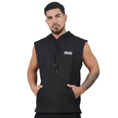 M MUSCLE MUSEUM - Polera Manga Cero Color Negro con Bolsillos delantero con cierre