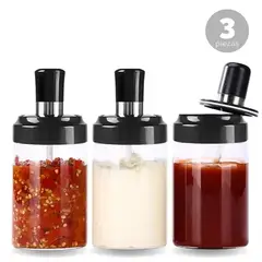 MINARI - Set x3 Condimenteros Especieros Frascos de Vidrio con Cucharita 826C