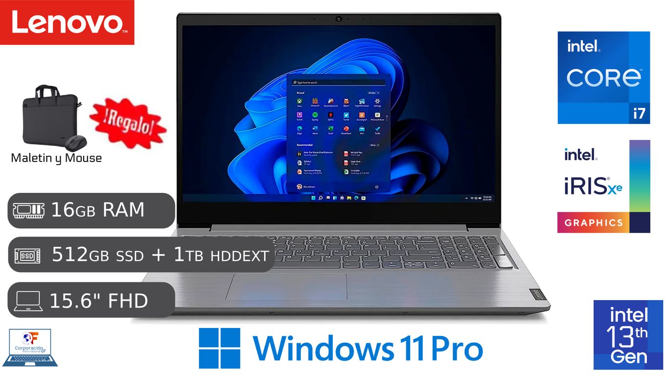 Laptop Nueva V15 G4 IRU Intel Ci7 13va gen RAM 16GB SSD 512GB + 1 TB HDD EXTERNO 15.6" FHD