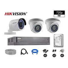HIKVISION - CÁMARAS SEGURIDAD KIT 3 HD 720P VIGILANCIA + DISCO 500GB COMPLETO P2P