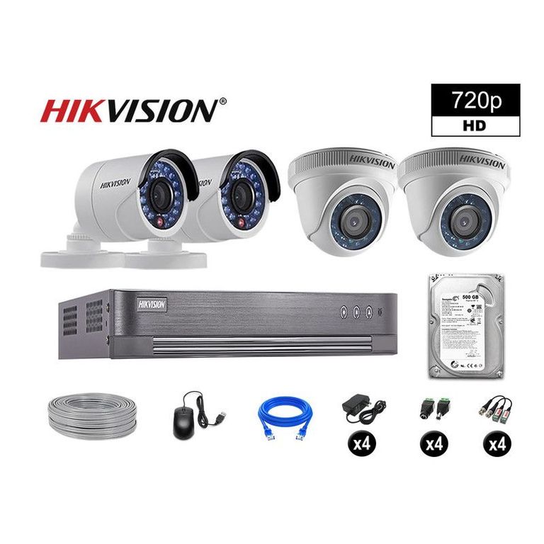 CÁMARAS SEGURIDAD KIT 4 HD 720P VIGILANCIA + DISCO 500GB COMPLETO P2P