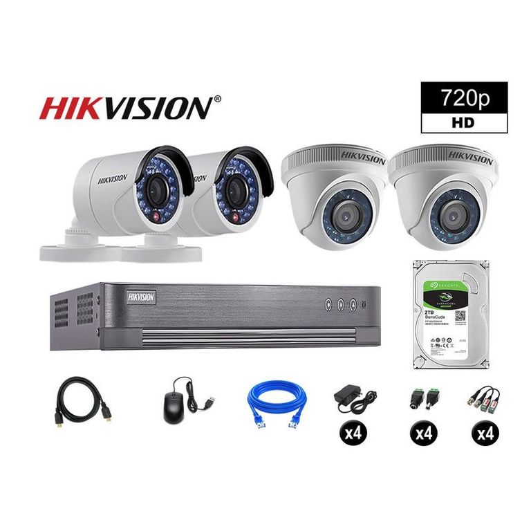 CÁMARAS SEGURIDAD KIT 4 HD 720P VIGILANCIA + DISCO 2TB P2P HDMI