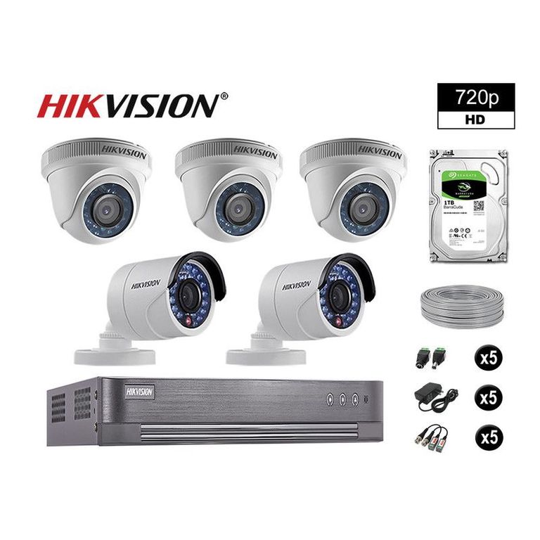 CÁMARAS SEGURIDAD KIT 5 HD 720P VIGILANCIA + DISCO 1TB COMPLETO P2P
