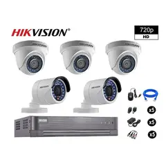 HIKVISION - CÁMARAS SEGURIDAD KIT 5 HD 720P VIGILANCIA + CABLE HDMI P2P