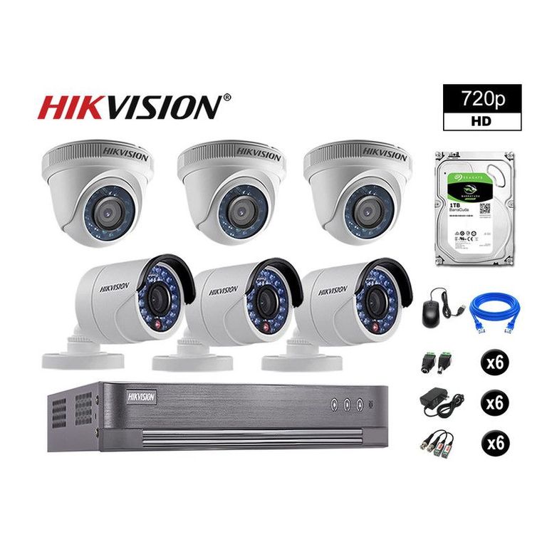CÁMARAS SEGURIDAD KIT 6 HD 720P VIGILANCIA + DISCO 1TB P2P HDMI
