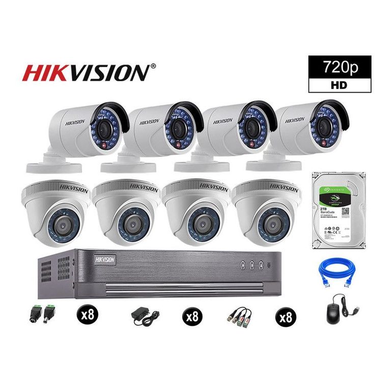 CÁMARAS SEGURIDAD KIT 8 HD 720P VIGILANCIA + DISCO 2TB P2P HDMI