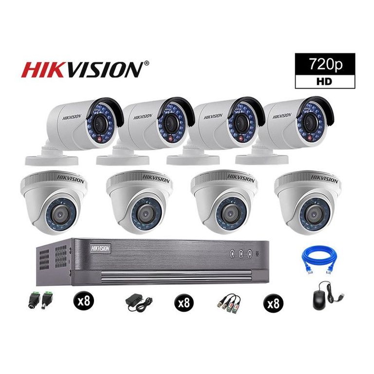 CÁMARAS SEGURIDAD KIT 8 HD 720P VIGILANCIA + CABLE HDMI P2P