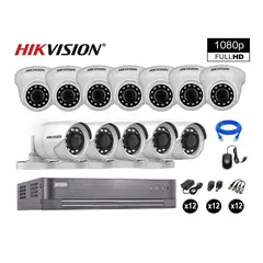 HIKVISION - CÁMARAS SEGURIDAD KIT 12 FULL HD VIGILANCIA 720 CABLE HDMI P2P