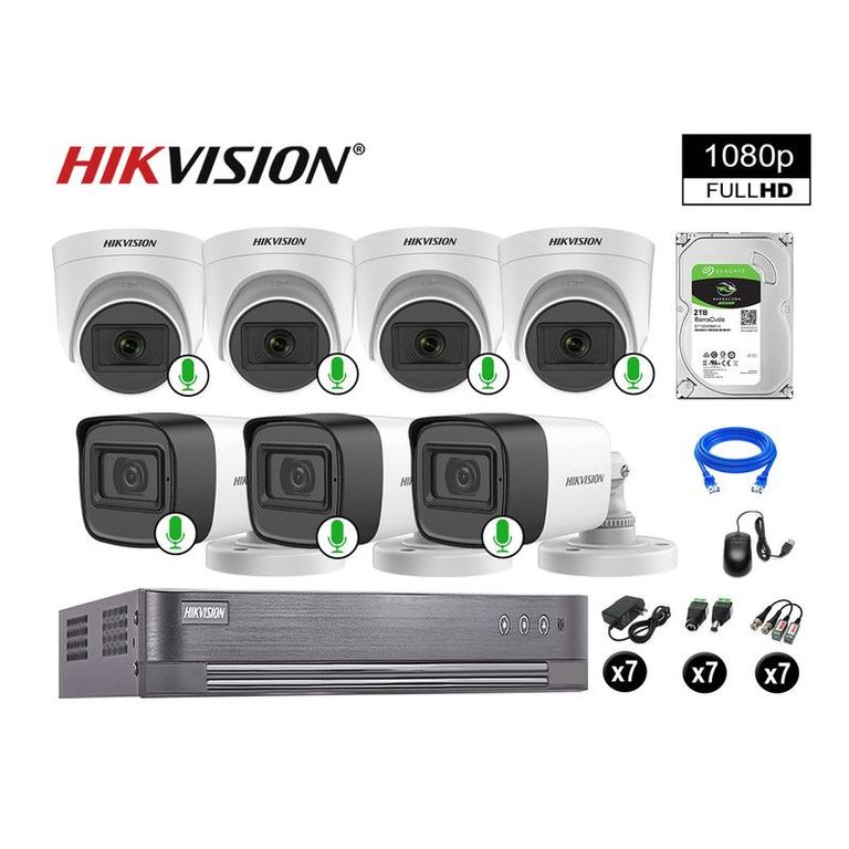 CÁMARAS DE SEGURIDAD KIT 7 FULL HD 1080P CON AUDIO VIGILANCIA + 2TB