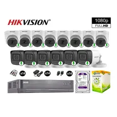 HIKVISION - CÁMARAS DE SEGURIDAD KIT 14 FULL HD 1080P CON AUDIO VIGILANCIA + 1TB