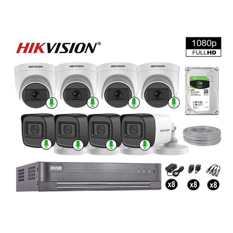 CÁMARAS DE SEGURIDAD KIT 8 FULL HD 1080P CON AUDIO VIGILANCIA + 2TB