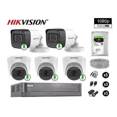 HIKVISION - CÁMARAS DE SEGURIDAD KIT 5 FULL HD 1080P CON AUDIO VIGILANCIA + 2TB