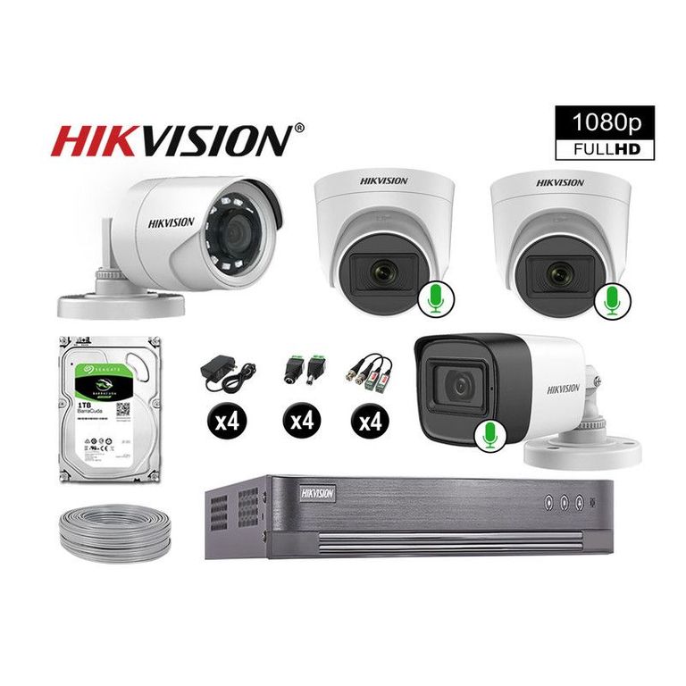 CÁMARAS DE SEGURIDAD KIT 4 FULL HD 3 CAMARA CON AUDIO VIGILANCIA 1TB