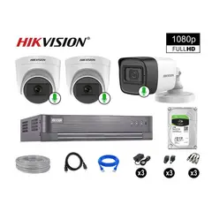 HIKVISION - CÁMARAS DE SEGURIDAD KIT 3 FULL HD 3 CAMARA CON AUDIO VIGILANCIA 1TB