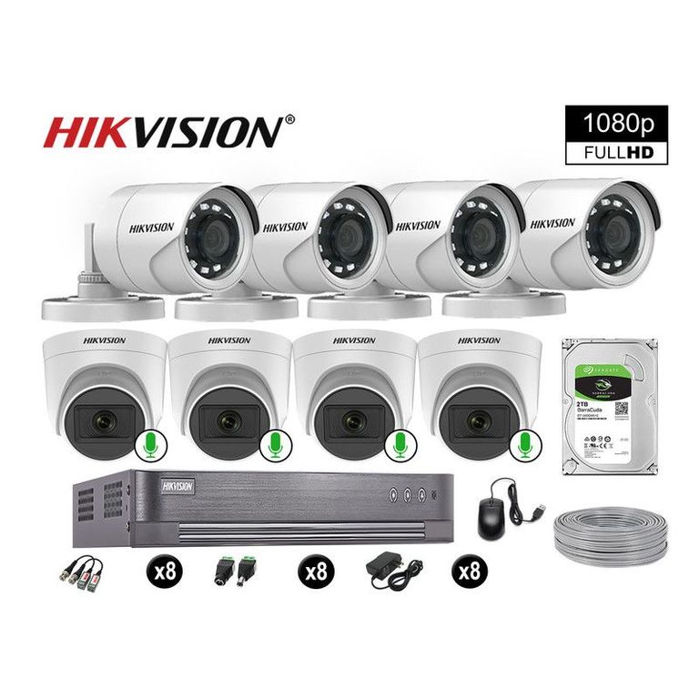 CÁMARAS DE SEGURIDAD KIT 8 FULL HD 04 CAMARA CON AUDIO VIGILANCIA 2TB